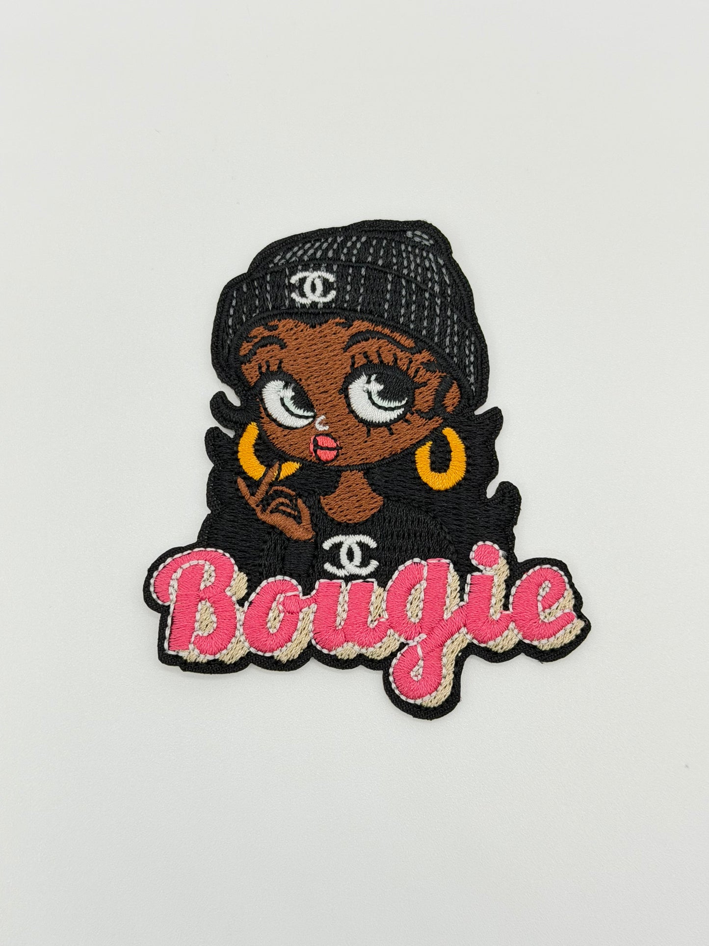 7PC DESIGNER “CHANEL” SEQUIN PATCH/BROOCH SET BLACK/GOLD