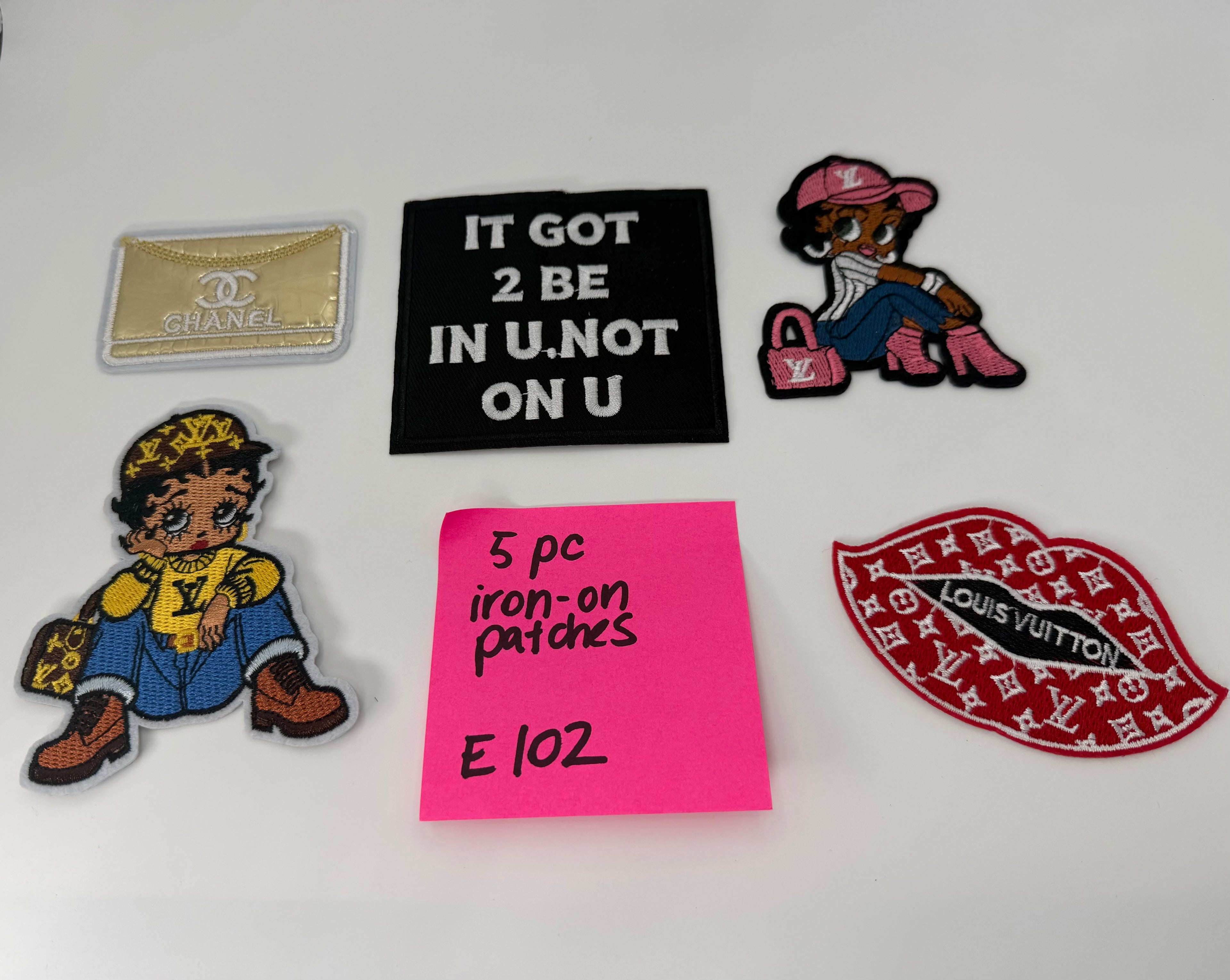 DESIGNER INSPIRED “LV”, “CHANEL” BETTY BOOP IRON-ON EMBROIDERED 5 PC SET