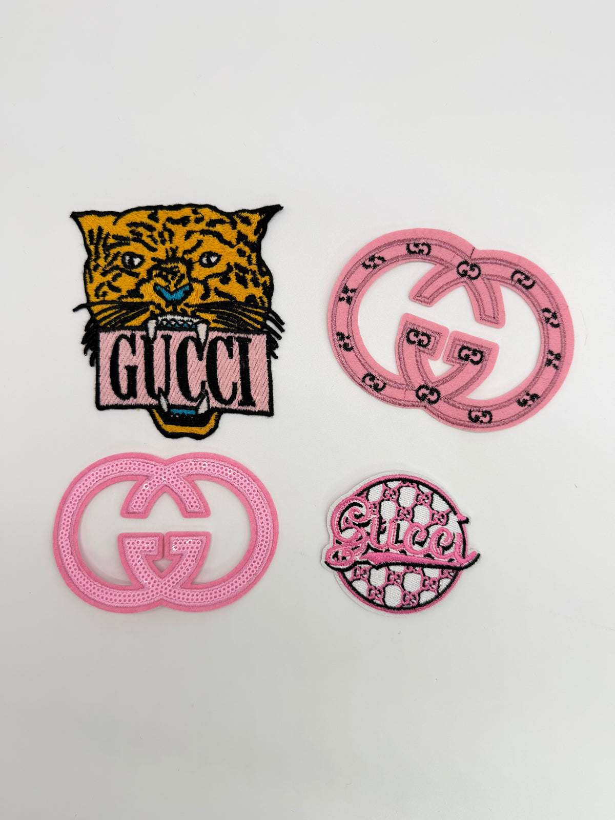 4PC PINK LEOPARD “GUCCI” IRON-ON PATCH SET