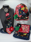 “GUCCI” INSPIRED TIE NECKLACE, GUCCI HAT, and GUCCI INSPIRED DENIM CROSSBODY BAG