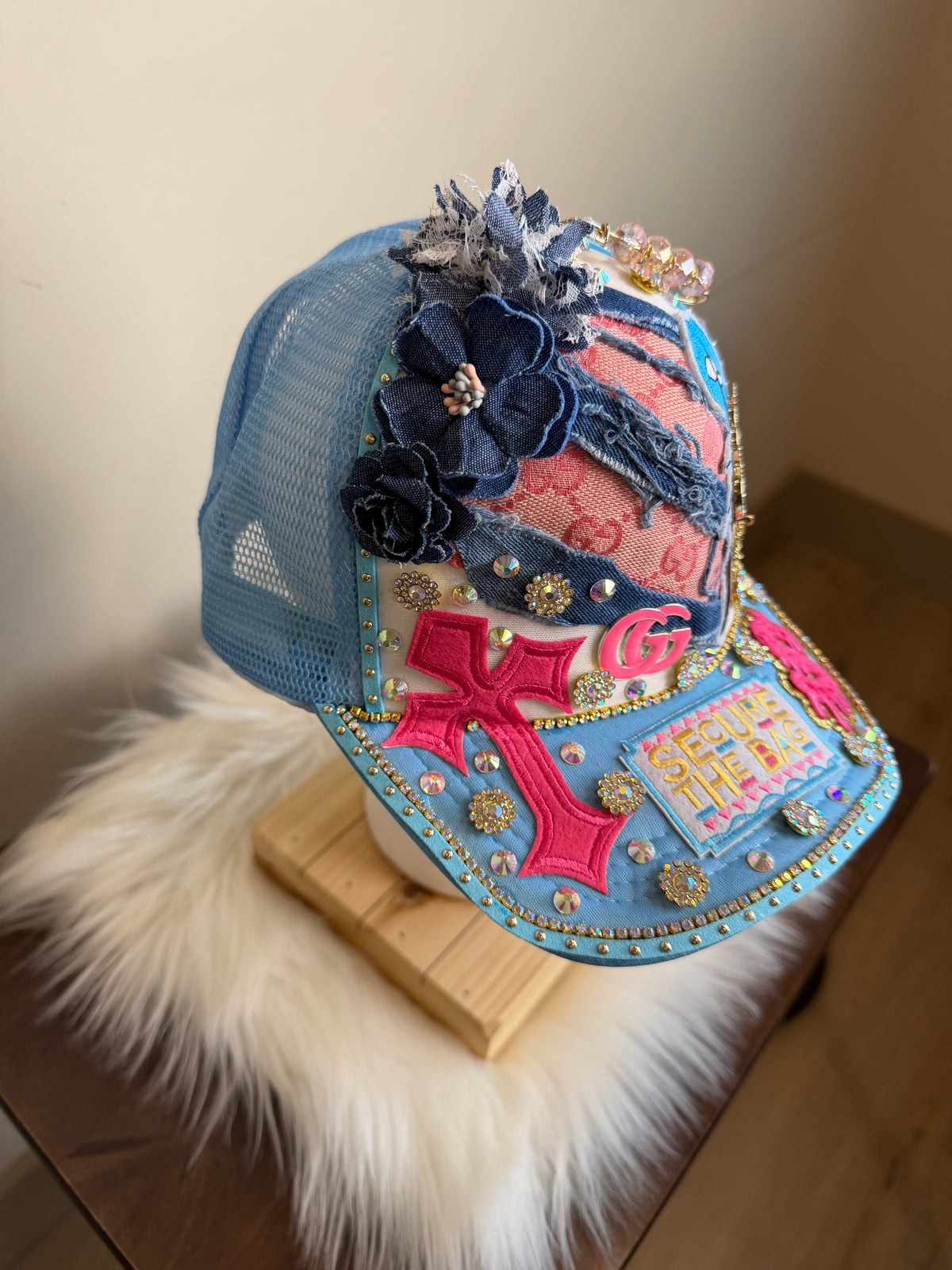 DESIGNER INSPIRED “SECURE THE BAG” BLING TRUCKER HAT