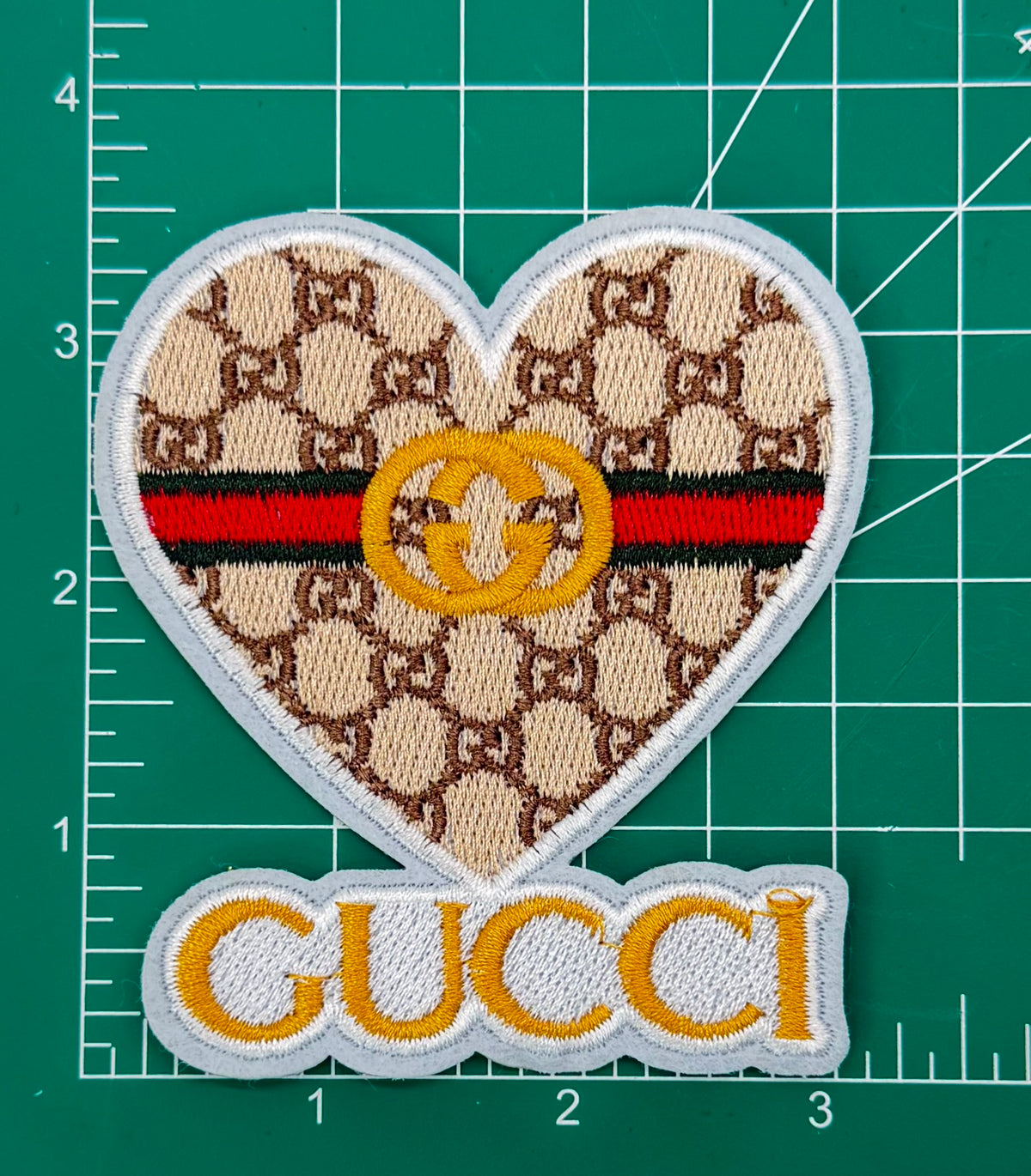 4PC “GUCCI” IRON-ON PATCH/BROOCH SET GOLD/KHAKI