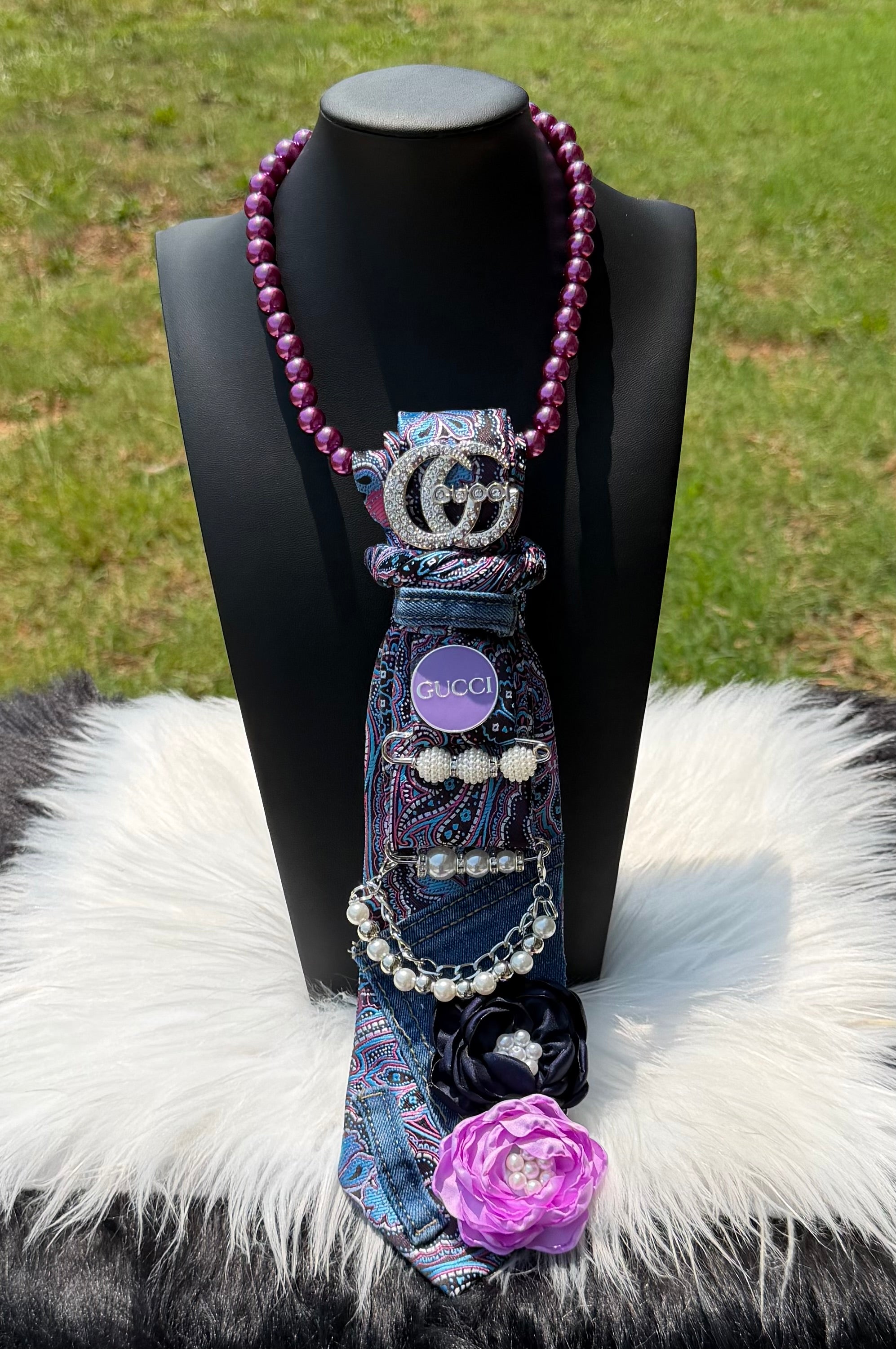 PURPLE & DENIM “GUCCI” INSPIRED CUSTOM TIE NECKLACE
