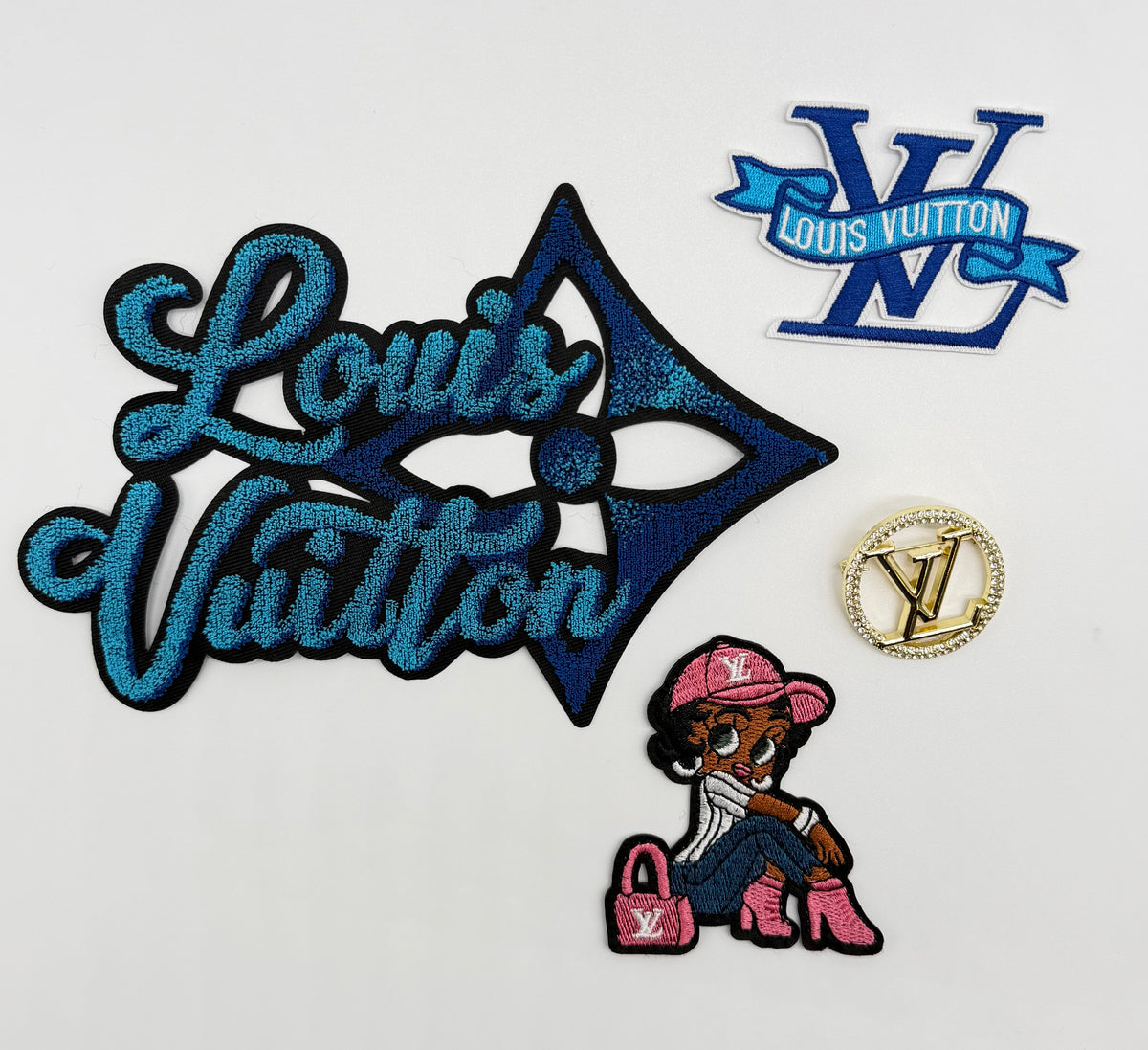 5PC DESIGNER “LV” FABRIC/PATCH/CHARM SET