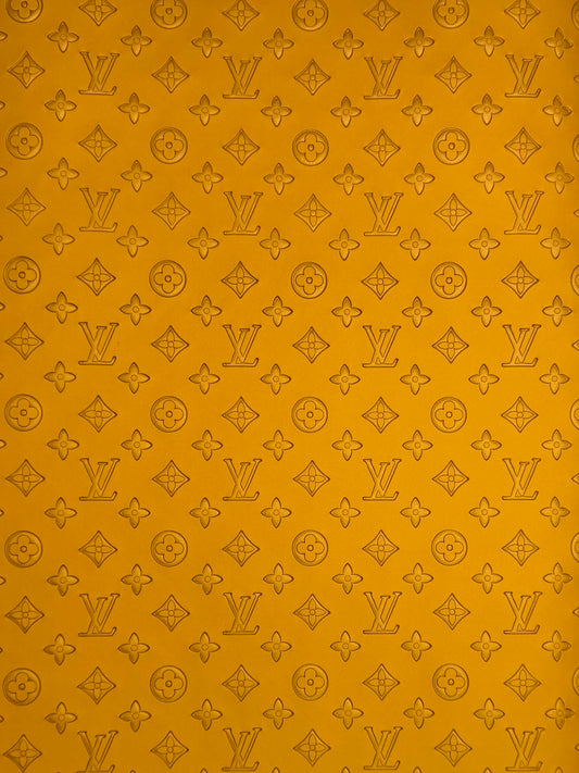 “LV” Marigold Monogram THIN Faux Leather Fabric Piece