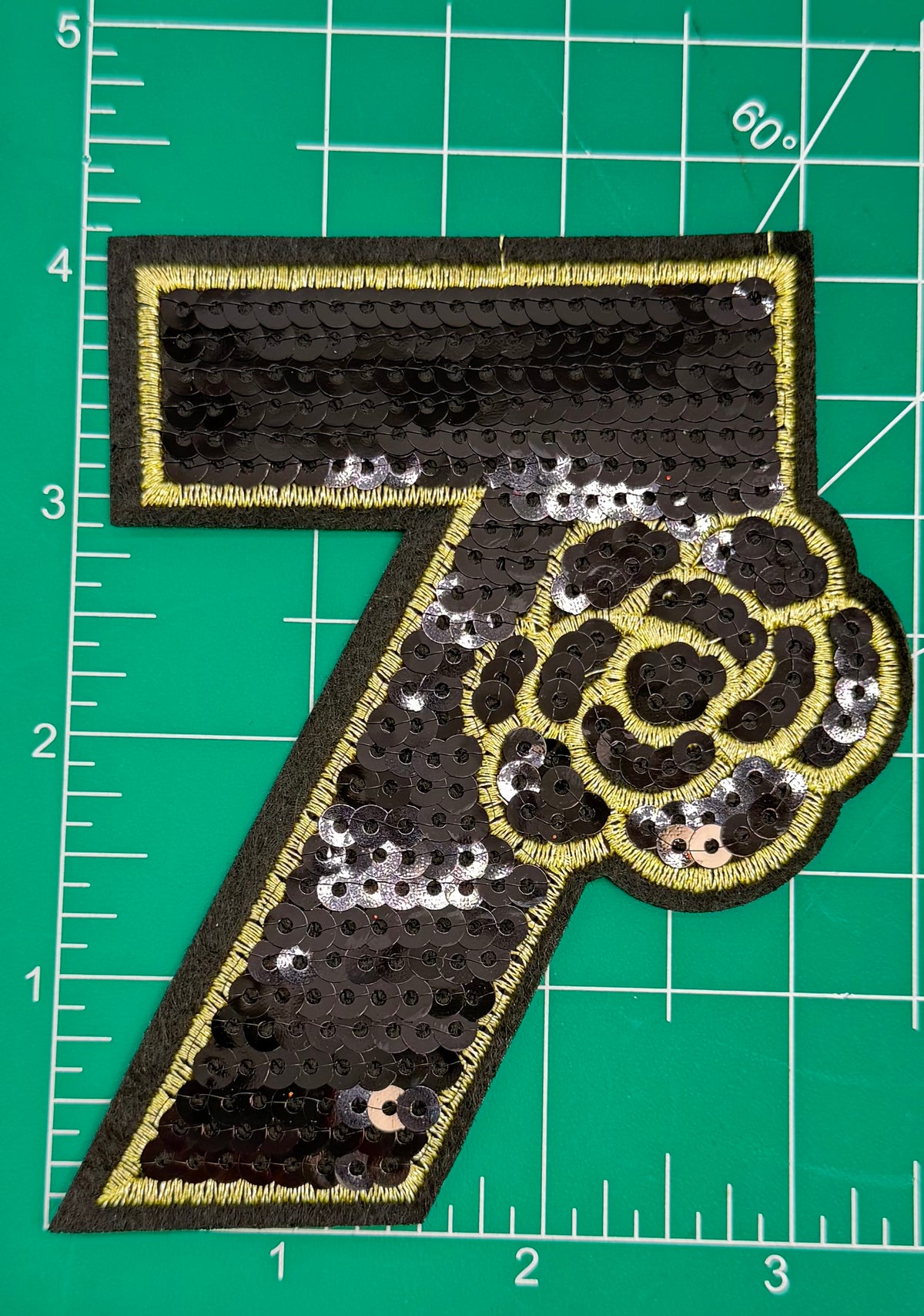 7PC DESIGNER “CHANEL” SEQUIN PATCH/BROOCH SET BLACK/GOLD