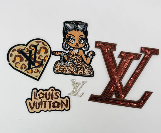 5PC “LV” LEOPARD LADY PATCH/CHARM SET