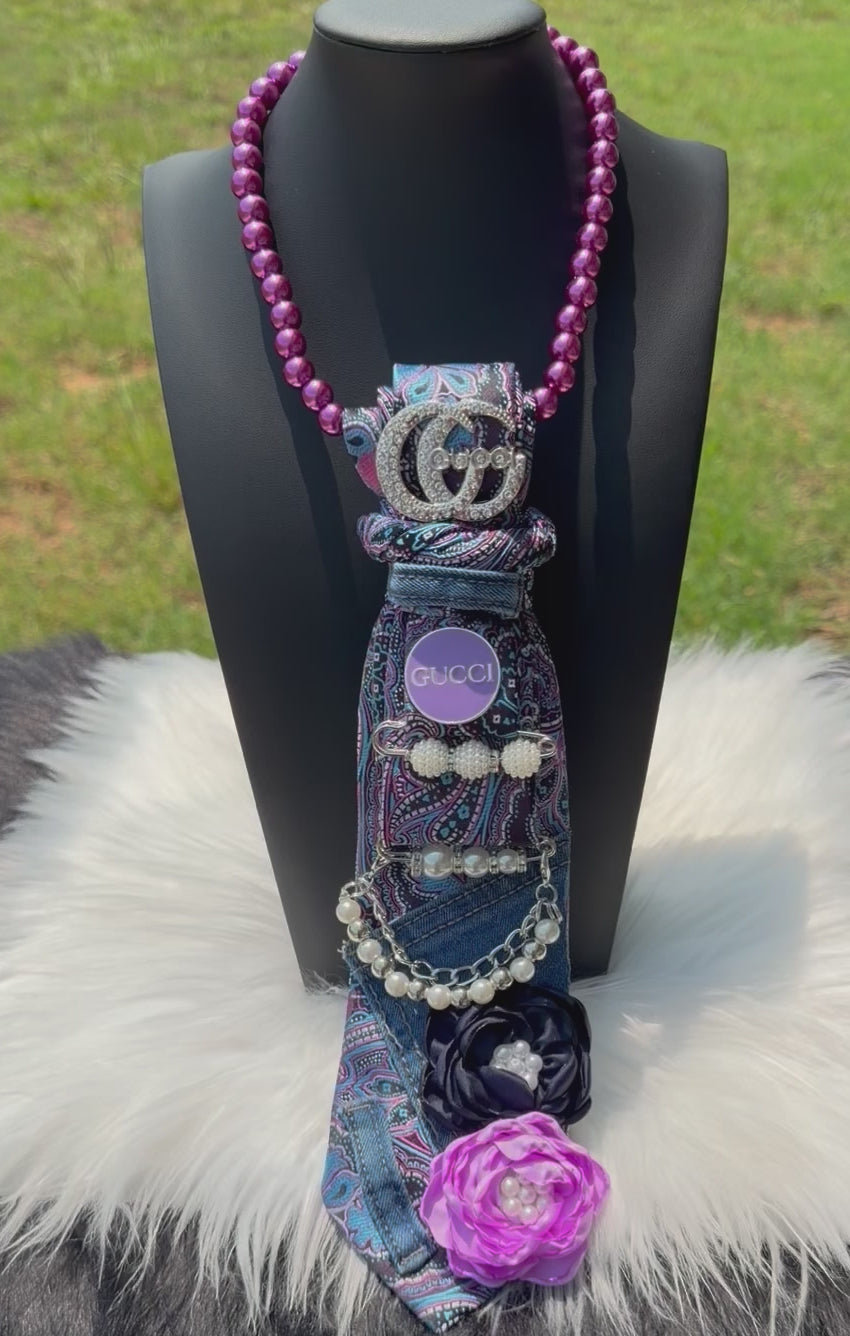 PURPLE & DENIM “GUCCI” INSPIRED CUSTOM TIE NECKLACE