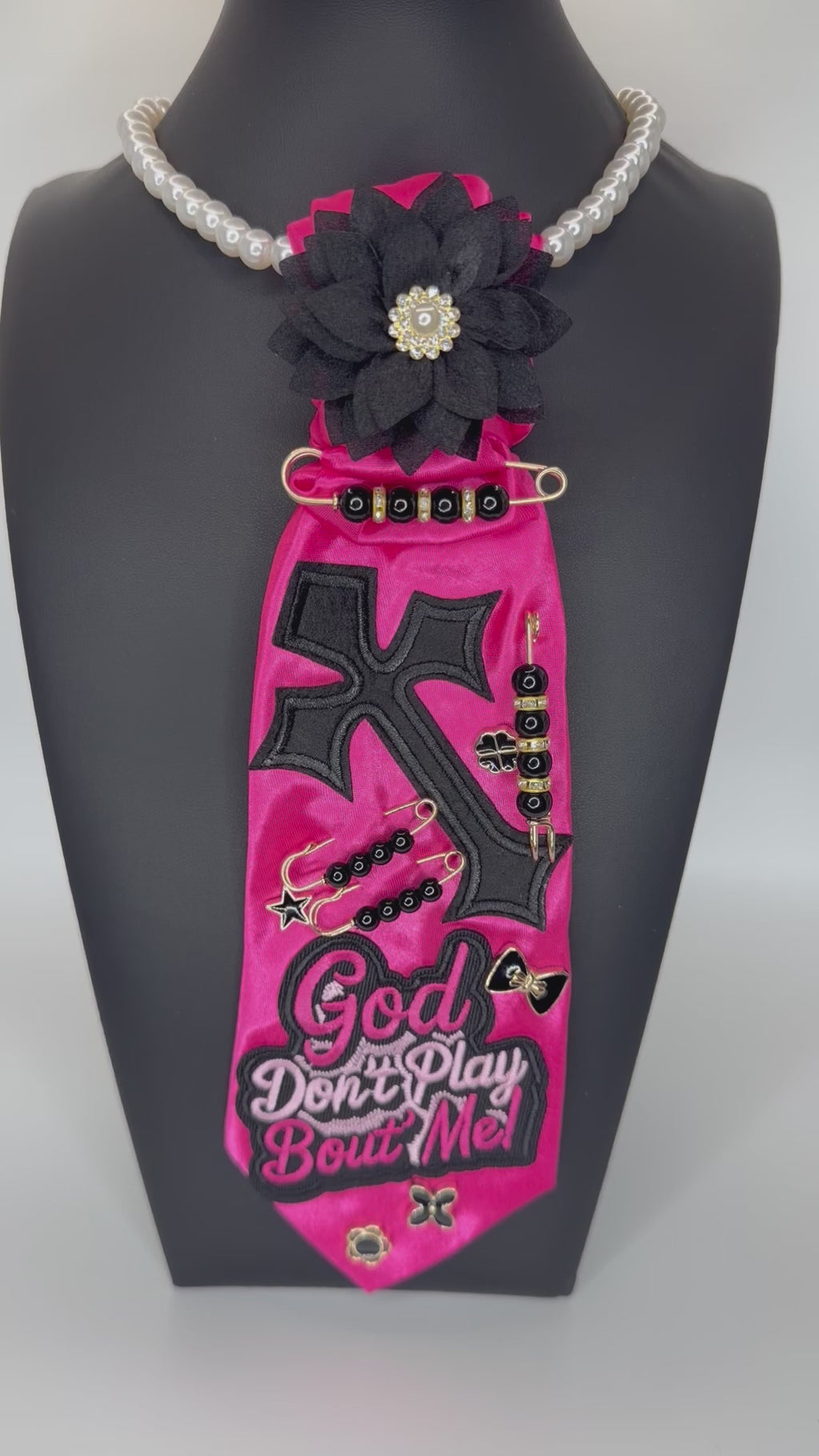 FUCHSIA/BLACK “GOD DON’T PLAY” TIE NECKLACE