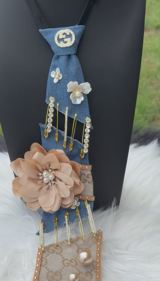 CUT DENIM & TAN “GUCCI” INSPIRED TIE